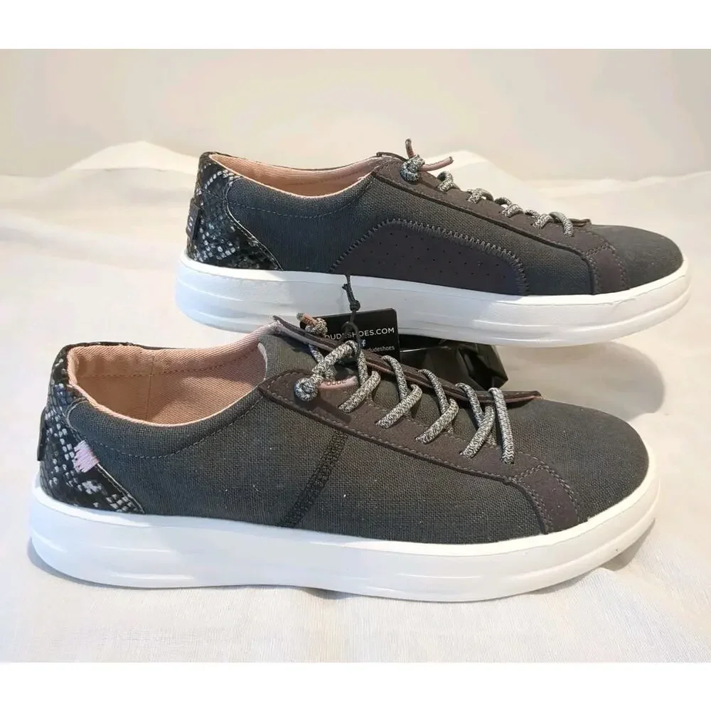 Hey Dude Karina Black Snakeskin Back Tennis Shoe Womens 8 Comfort